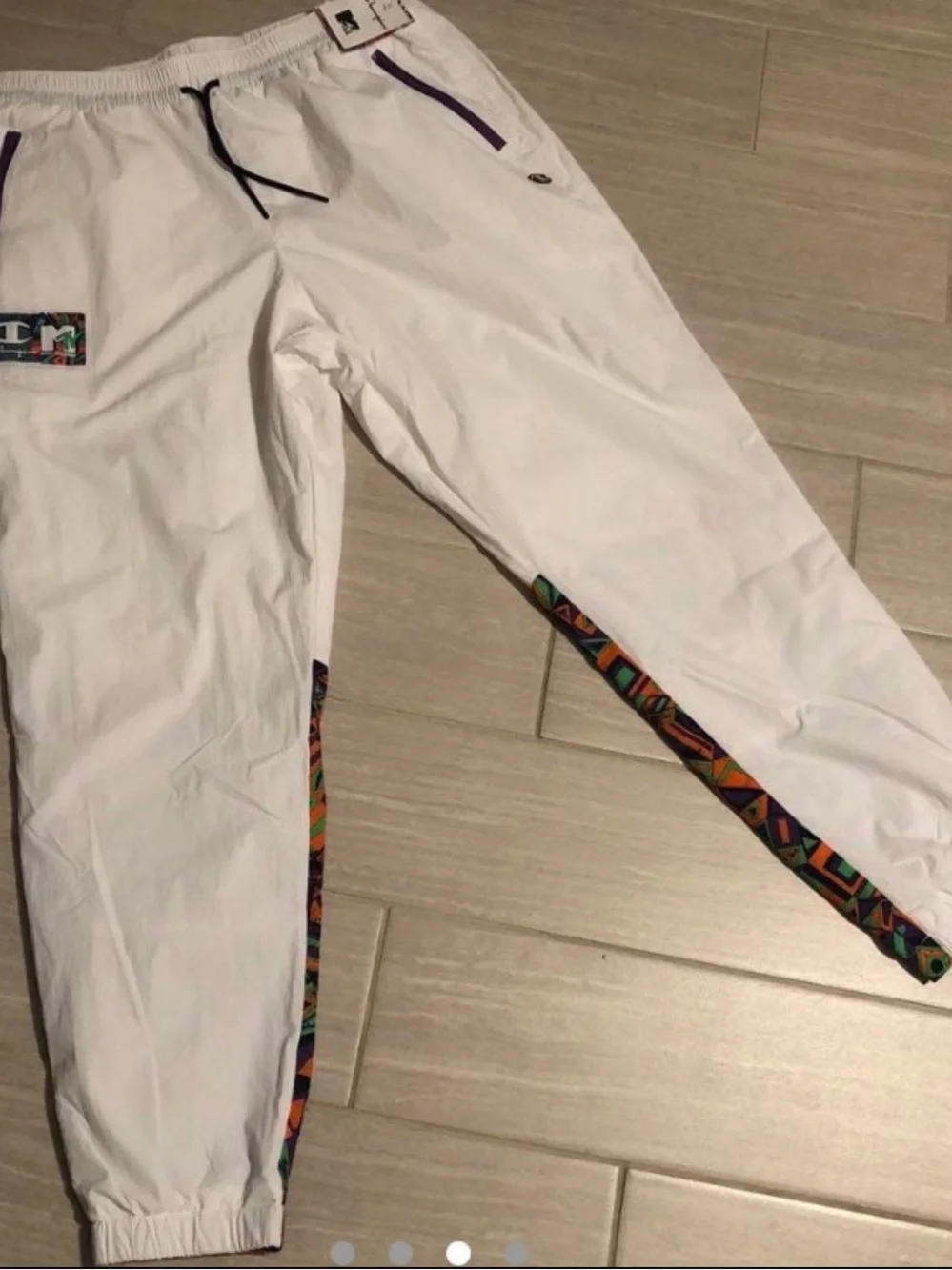 Champion White Track Pants with Geo Print Accents - Picture 2 of 4